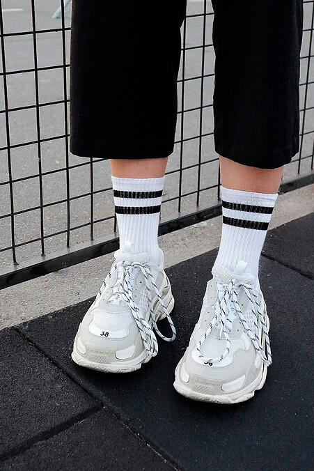 Шкарпетки Білі з чорними смужками. Гольфи, шкарпетки. Колір: білий. #8041031