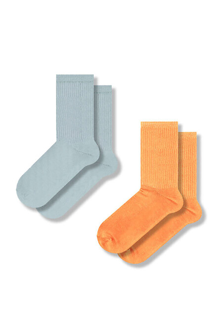 Набор Персик+Голубой с резинкой (2 пары). Гольфы, носки. Цвет: оранжевый, синий. #8041161