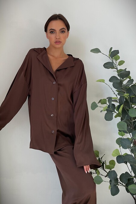 Піжама шовкова жіноча "Обійми". Нічна, домашня. Колір: коричневий. #8049171