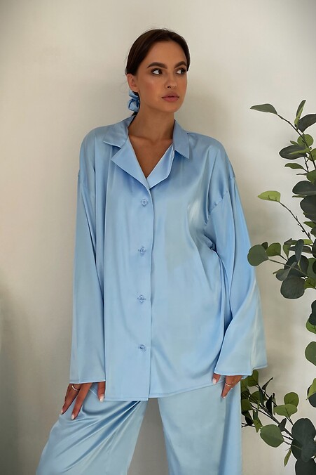 Піжама шовкова жіноча "Обійми". Нічна, домашня. Колір: синій. #8049172