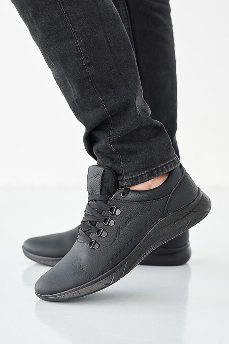 Мужские кроссовки кожаные весенне-осенние черные. Кроссовки. Цвет: черный. #2505215