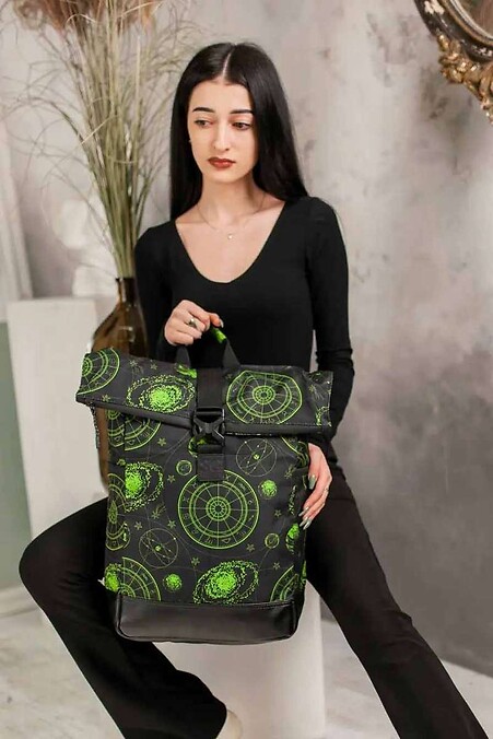 Рюкзак роллтоп. Рюкзаки. Цвет: зеленый, черный. #8015354