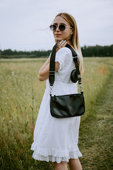 Женская сумка-багет из экокожи. Кросс-боди. Цвет: черный. #8039555