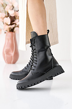 Женские кожаные ботинки зимние черные - #2505175
