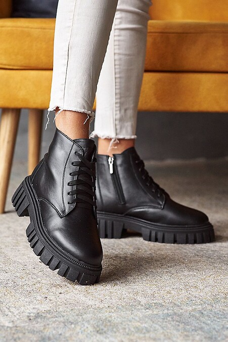 Женские ботинки кожаные зимние черные. Ботинки. Цвет: черный. #8019002