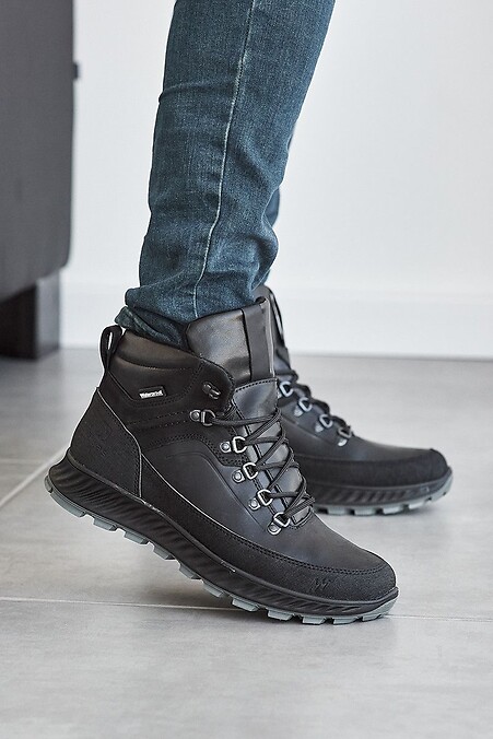 Мужские кроссовки кожаные зимние черные. Кроссовки. Цвет: черный. #8019009