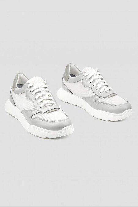 Стильні жіночі шкіряні кросівки сірого кольору - #4206012