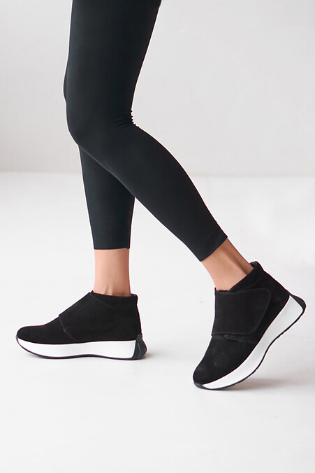 Women's sports shoes made of black genuine suede. - #4207014
