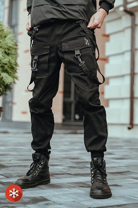 Warm Scarstrope Fleece Cargo Pants. Trousers, pants. Color: black. #8043016