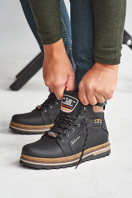 Men's leather winter sneakers black - #8019017