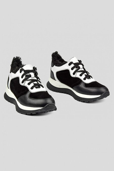 Женские зимние черные кроссовки из натуральной кожи. Кроссовки. Цвет: черный, белый. #4206023