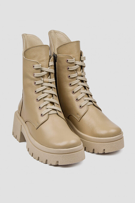 Beige winter boots made of genuine leather. Boots. Color: beige. #4206027