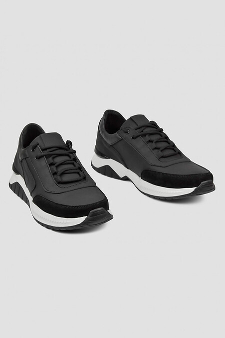Men's leather demi-season sneakers. Sneakers. Color: black. #4206028