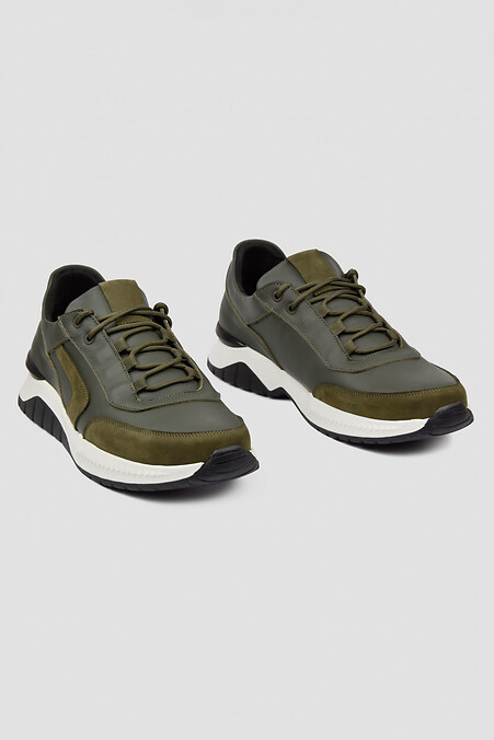 Khaki genuine leather sneakers for men. Sneakers. Color: green. #4206030