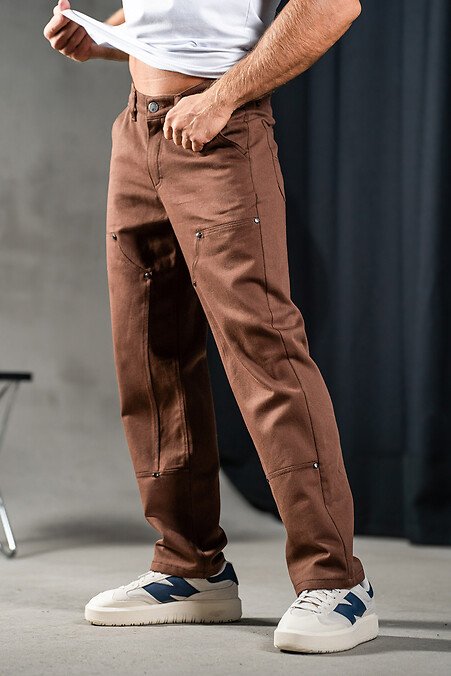 Proste spodnie męskie wykonane z bawełny Jeans Casual Brown - #8034036