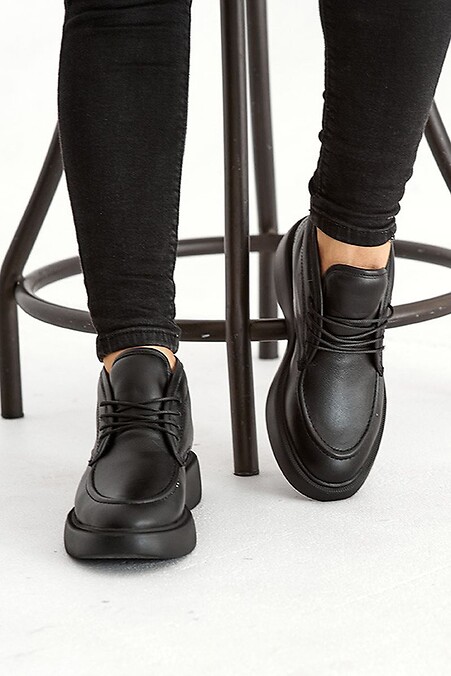 Жіночі шкіряні черевики зимові чорні - #8019040