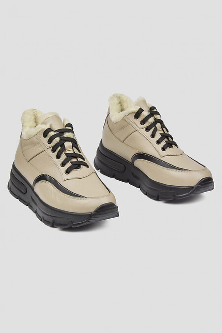 Women's winter leather sneakers of beige color. Sneakers. Color: beige. #4206041