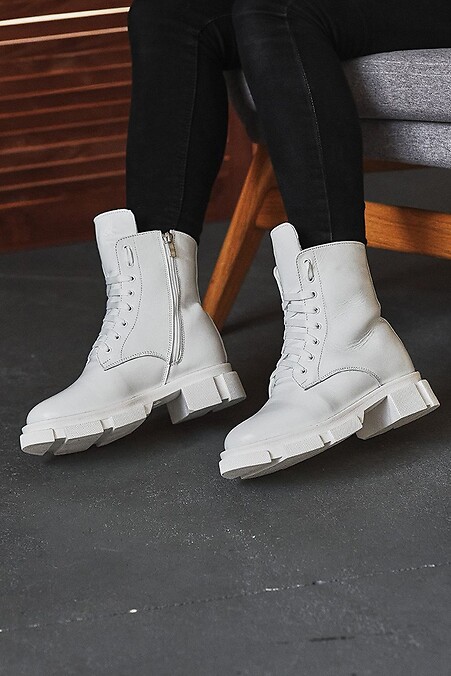 Женские ботинки кожаные зимние белые. Ботинки. Цвет: бежевый. #8019047