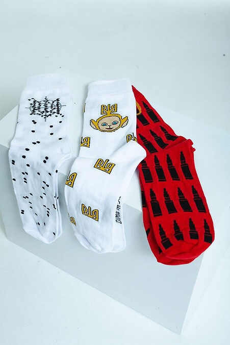 Bezlad X DimaTabu set socks war/one. Гольфы, носки. Цвет: красный, белый. #8023047