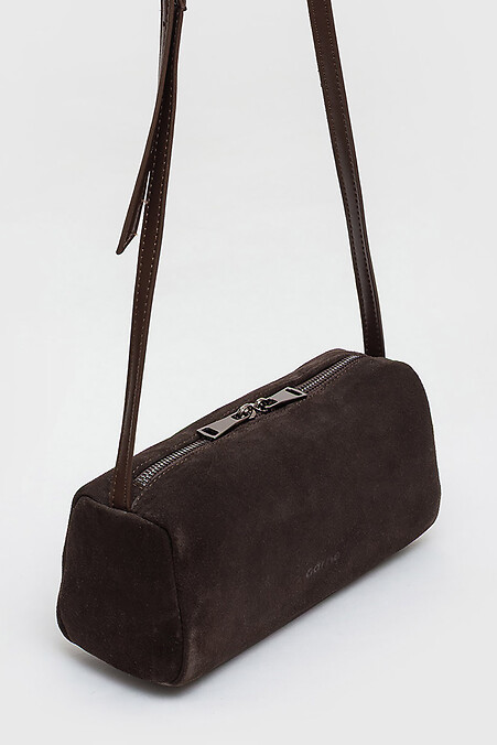 Жіноча замшева сумка шоколадного кольору. Маленькі сумки. Колір: чорний. #3300051