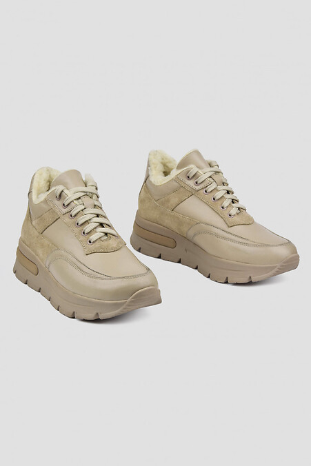 Women's winter sneakers made of genuine leather with fur. - #4206052