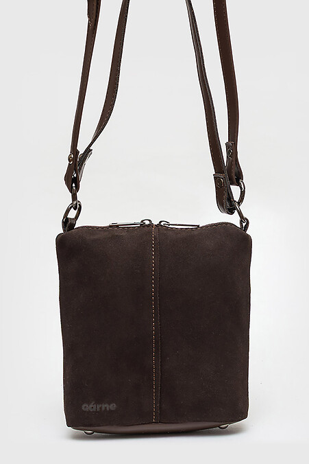 Замшевая женская сумка шоколадного цвета. - #3300053