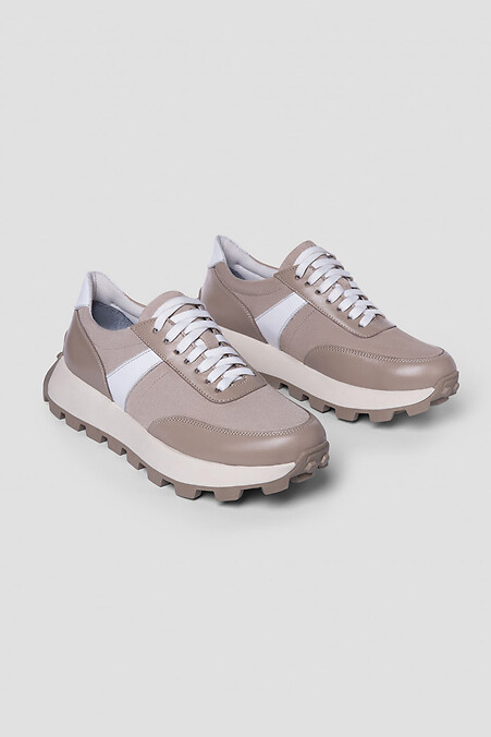 Women's sneakers in a combination of leather and beige suede.. Sneakers. Color: beige, white. #4206058