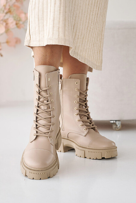 Women's leather winter boots beige. Boots. Color: beige. #8019058