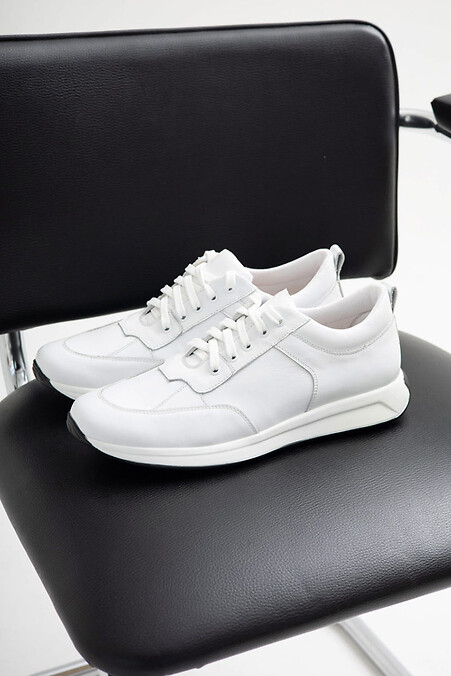 Men's sneakers made of genuine leather, white. - #4206059