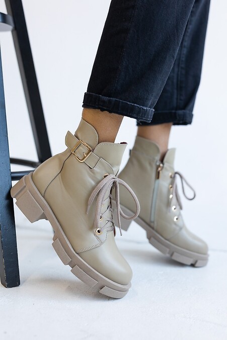 Жіночі шкіряні черевики зимові бежеві - #8019059
