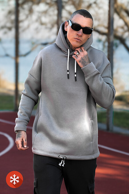 Men's warm hoodie with MASKULT print Gray - #8034061
