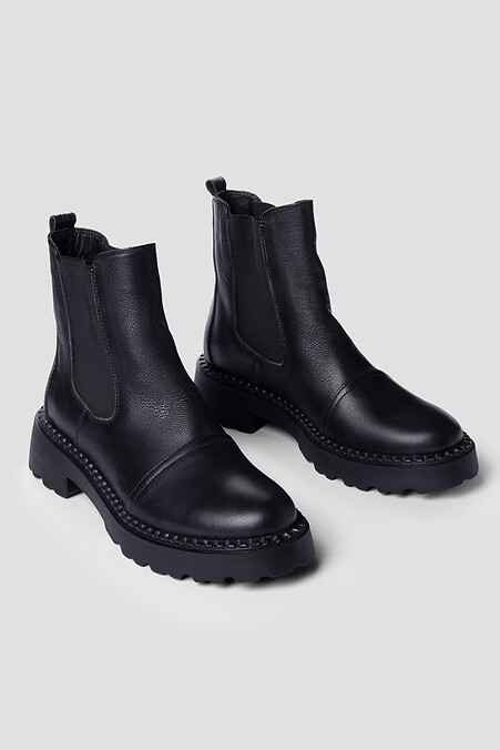 Женские кожаные ботинки челси черные - #4206062