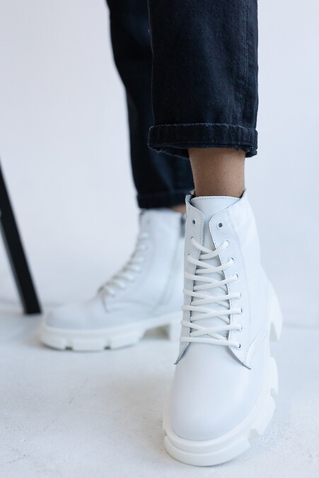 Жіночі шкіряні черевики зимові білі - #8019062