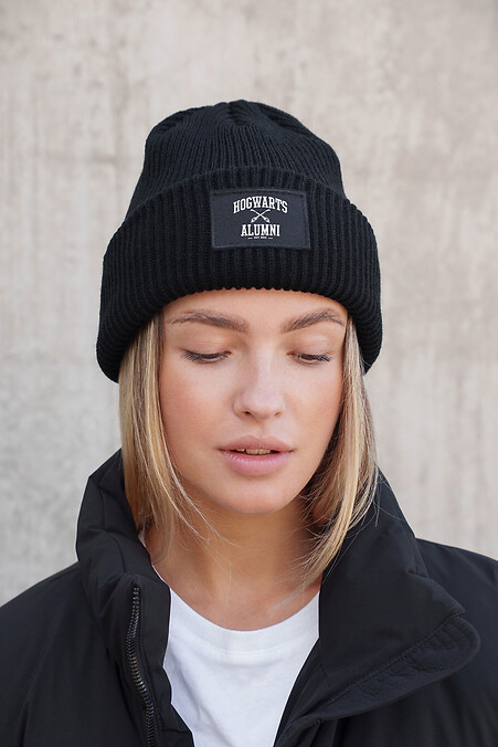 Жіноча Тепла Подовжена Трикотажна Шапка Біні Докер З Принтом Alumni Dominic Black. Головні убори. Колір: чорний. #8056064