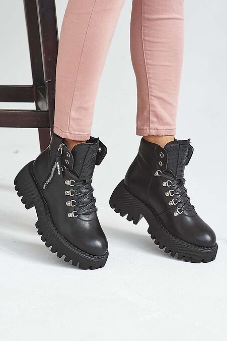 Женские ботинки кожаные зимние черные - #8019066