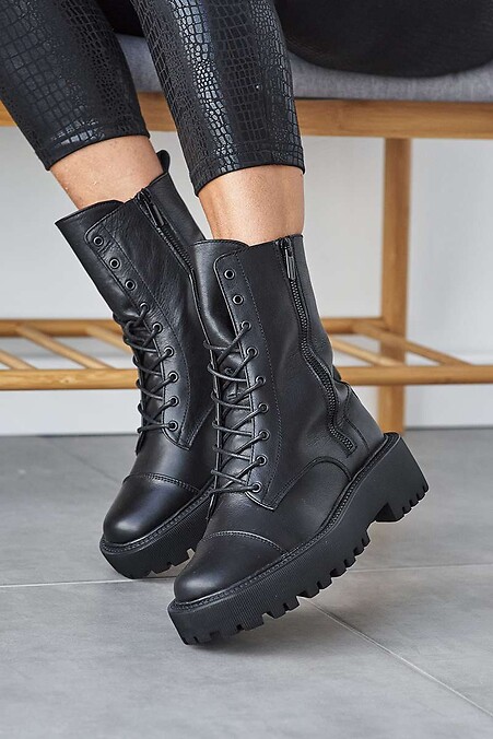 Женские ботинки кожаные зимние черные. Ботинки. Цвет: черный. #8019068