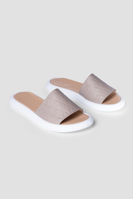 Women's leather flip-flops in cappuccino color. Flip flops. Color: beige. #4206070