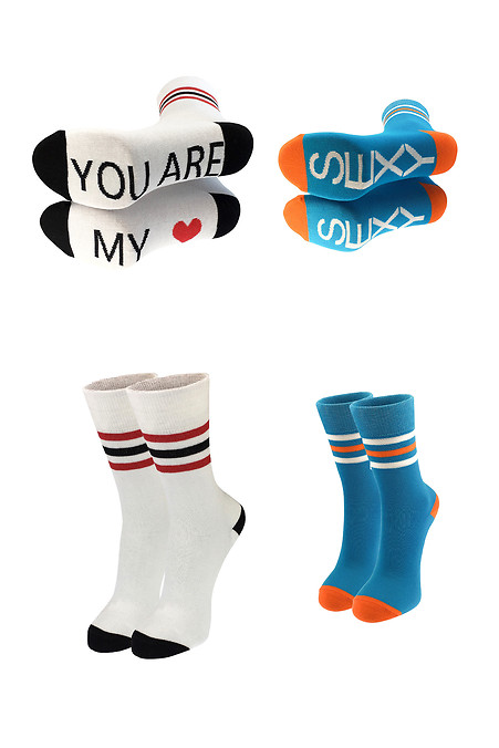 Набір шкарпеток в подарунок для пари. Гольфи, шкарпетки. Колір: синій, білий. #2040073