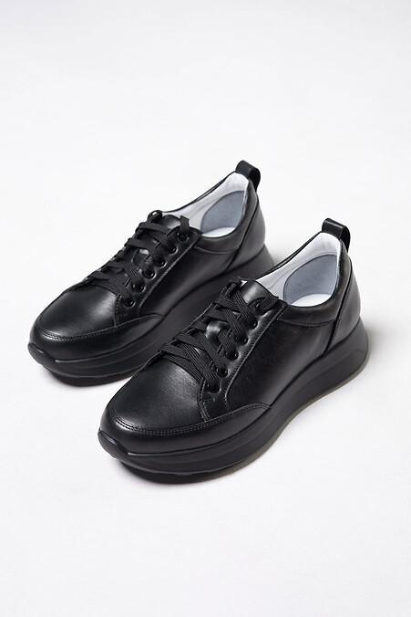 Женские кожаные черные кроссовки - #4206079