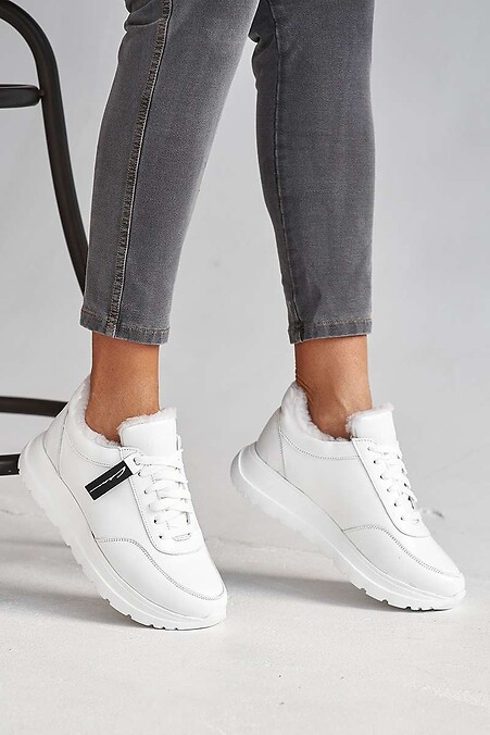 Жіночі кросівки шкіряні зимові білі. Кросівки. Колір: білий. #8019079
