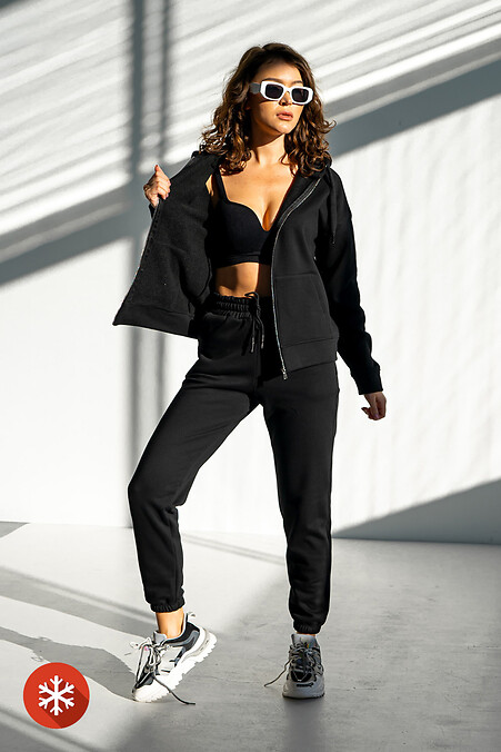 Women's warm zipper suit ZIP FUR Black - #8034081
