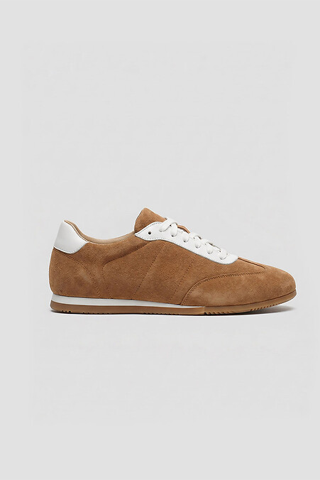 Women's brown suede sneakers — genuine suede - #4207088
