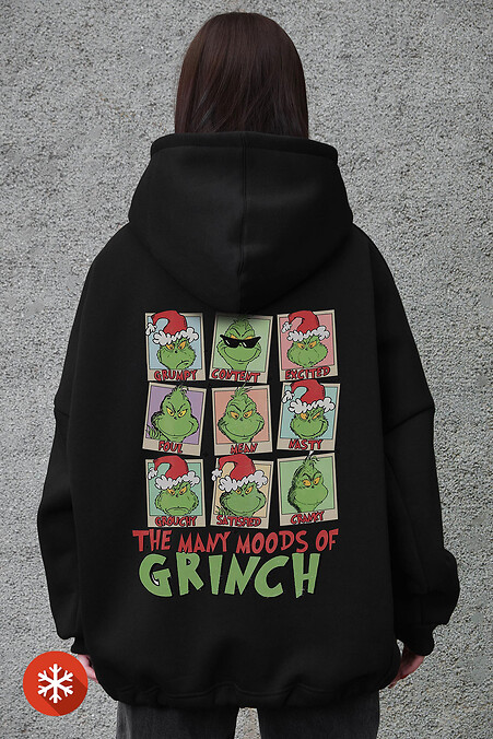 Жіноче Оверсай Худі Толстовка На Флісі З Капюшоном Та Принтом  Grinch Black - #8056088