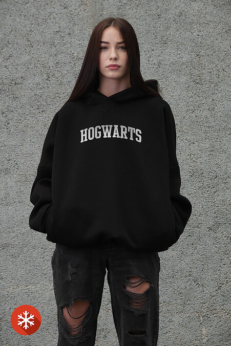Жіноче Оверсай Худі Толстовка На Флісі З Капюшоном Та Принтом  Hogwarts Black - #8056094