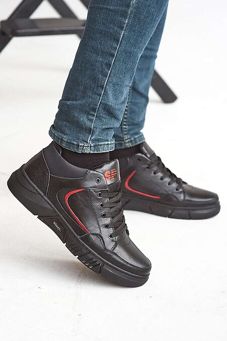 Мужские кроссовки кожаные зимние черные. Кроссовки. Цвет: черный. #8019097