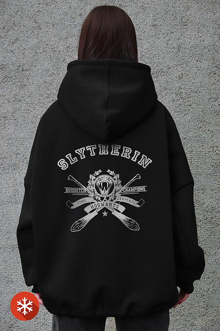Жіноче Оверсай Худі Толстовка На Флісі З Капюшоном Та Принтом  Slyrherin Black - #8056100