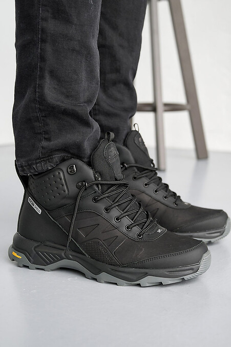 Men's black leather winter sneakers. Sneakers. Color: black. #2505104