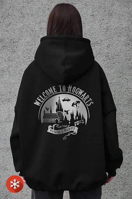 Жіноче Оверсай Худі Толстовка На Флісі З Капюшоном Та Принтом Welcome Black - #8056104