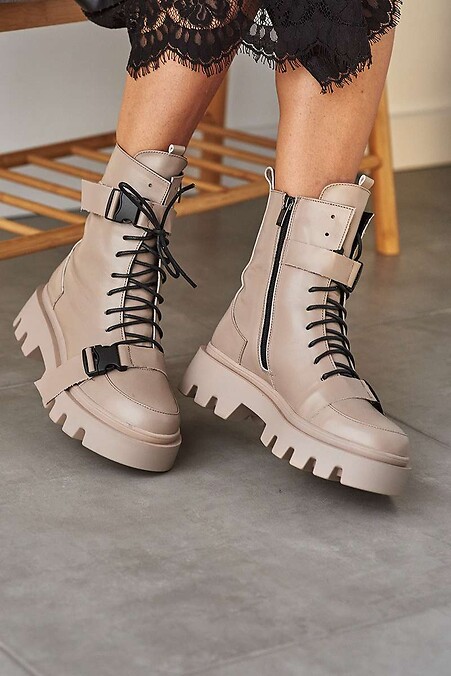 Женские ботинки кожаные зимние бежевые. Ботинки. Цвет: бежевый. #8019109