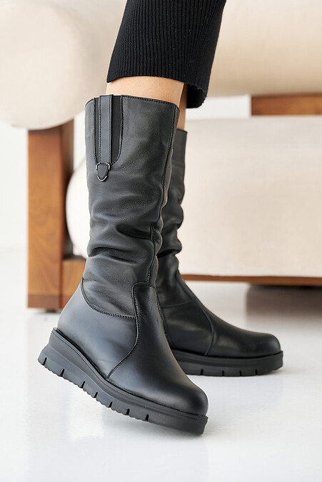 Женские зимние кожаные черевики черного цвета. Ботинки. Цвет: черный. #2505111